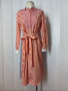 RIVA Orange Stripe Shirt Button Front Dress - Size S